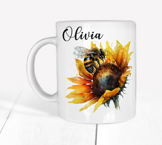  Personalised Bee on Sunflower Mug by Free Spirit Accessories sold by Free Spirit Accessories