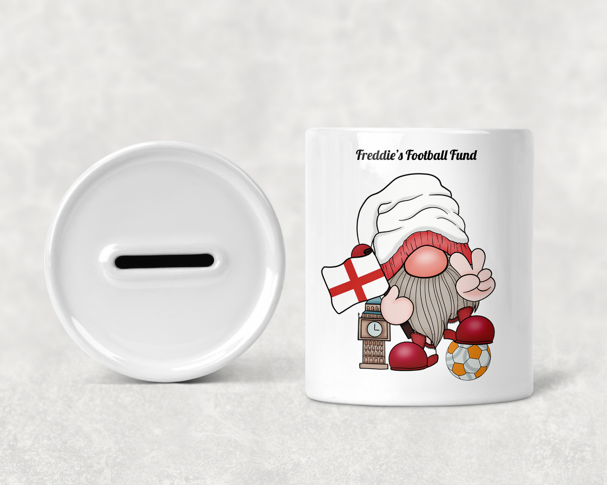  Personalised England Football Gnome Money Box by Free Spirit Accessories sold by Free Spirit Accessories