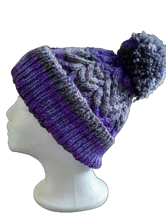  Hand Knitted Purple Mix Cable Hat by Free Spirit Accessories sold by Free Spirit Accessories