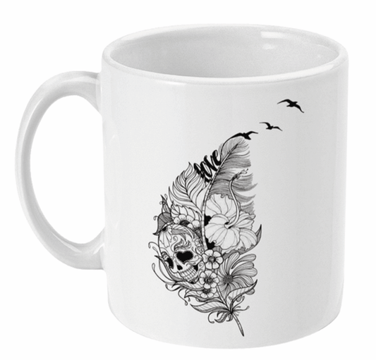  Black and White Love Feathers and Skull Mug by Free Spirit Accessories sold by Free Spirit Accessories