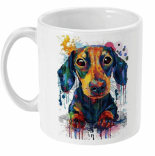  Paint Splattered Daschund Coffee Mug by Free Spirit Accessories sold by Free Spirit Accessories