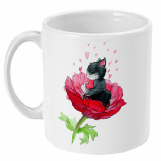  Cat Sat in a Poppy Flower Coffee Mug by Free Spirit Accessories sold by Free Spirit Accessories