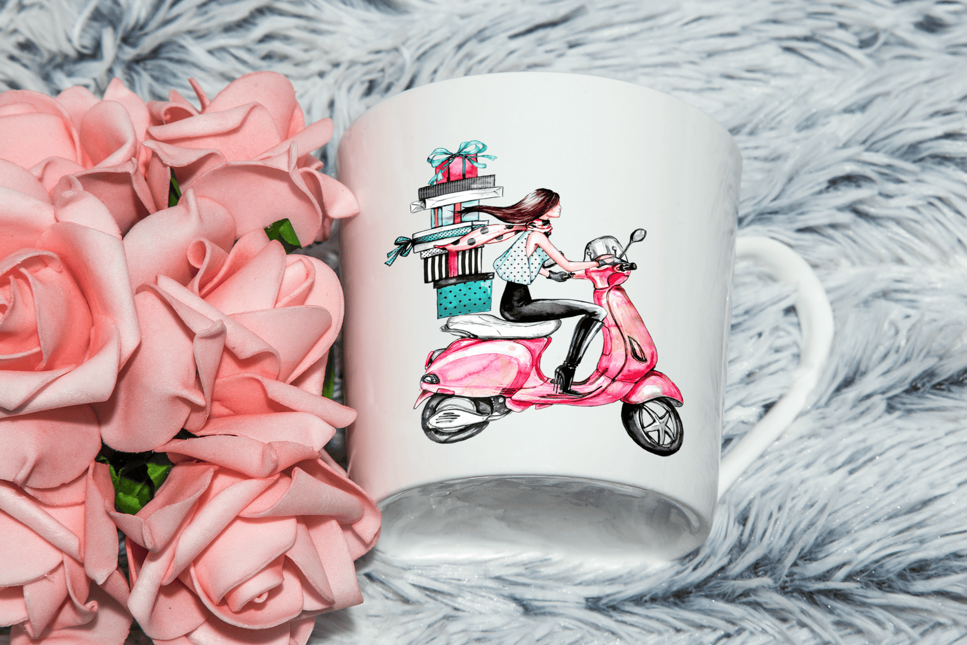  Girl on Scooter With Shopping Mug by Free Spirit Accessories sold by Free Spirit Accessories