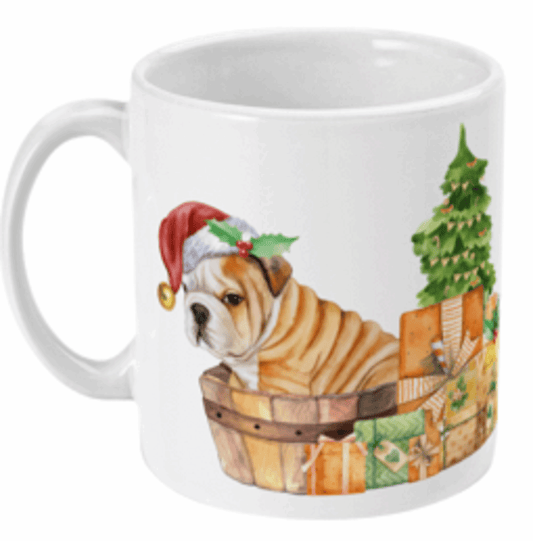  Christmas English Bulldog Sat in Box Next to Tree Mug by Free Spirit Accessories sold by Free Spirit Accessories