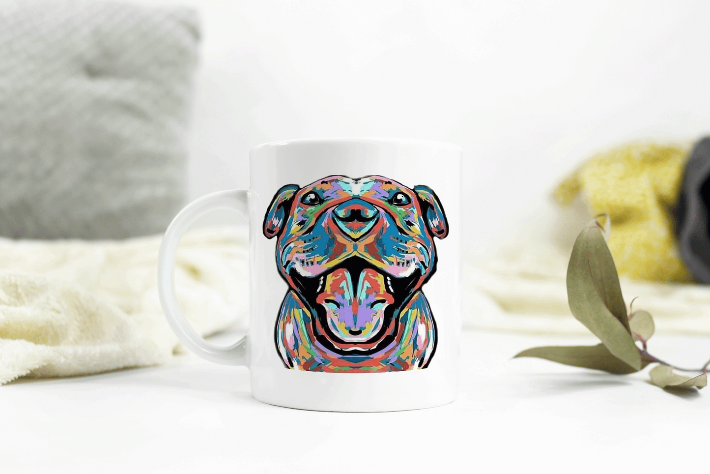  Colourful Smiling Staffie Coffee Mug by Free Spirit Accessories sold by Free Spirit Accessories